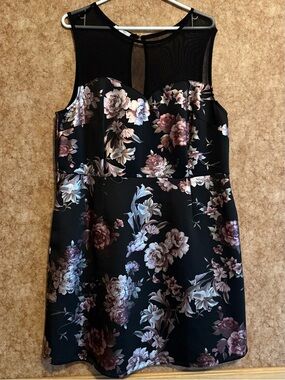 Maurices Black Floral Mesh Yoke Mini Dress